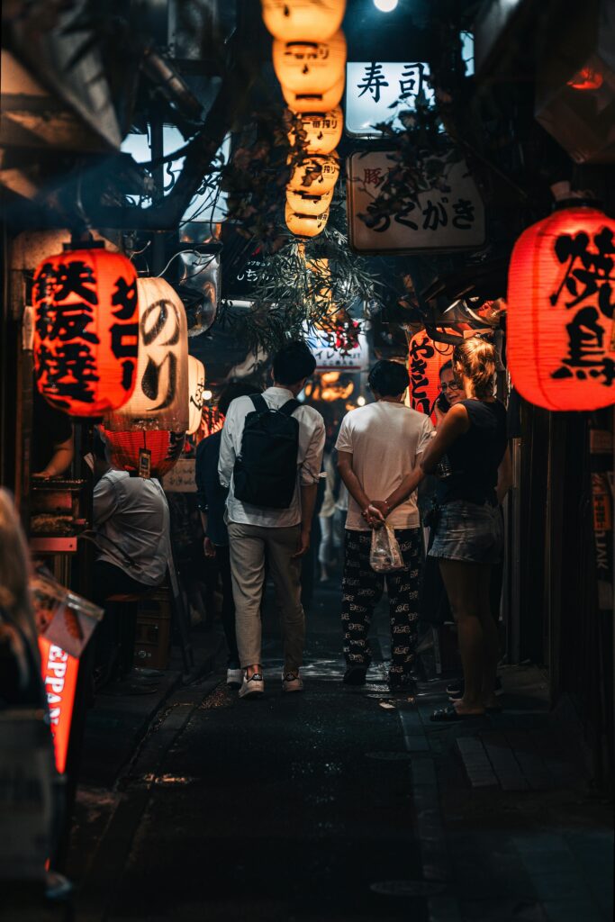 Illuminated Lanterns on a Street