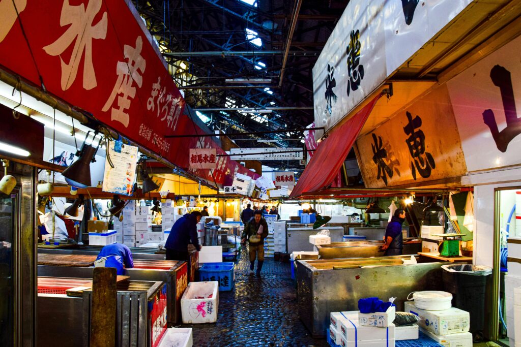 People at Tsukiji Market at Night, Tokyo, Japan